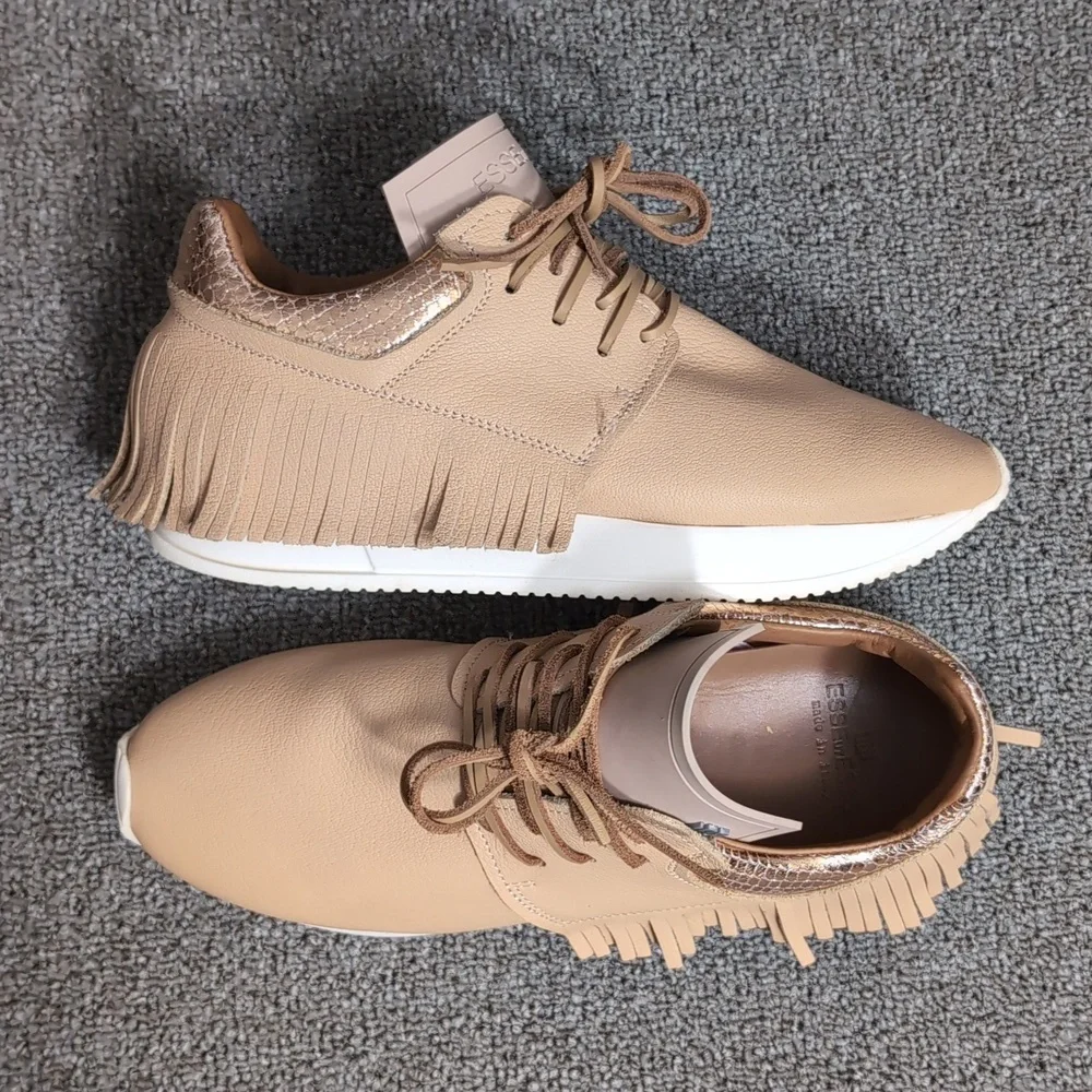 Esseutesse Leather Fringe Sneaker - Sand Tan Size 39 EU - 8.5 US - Picture 2 of 16
